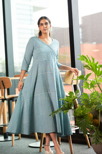 Hand-Blocked Asymmetric Cotton Dress - Attires