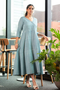 Hand-Blocked Asymmetric Cotton Dress - Attires
