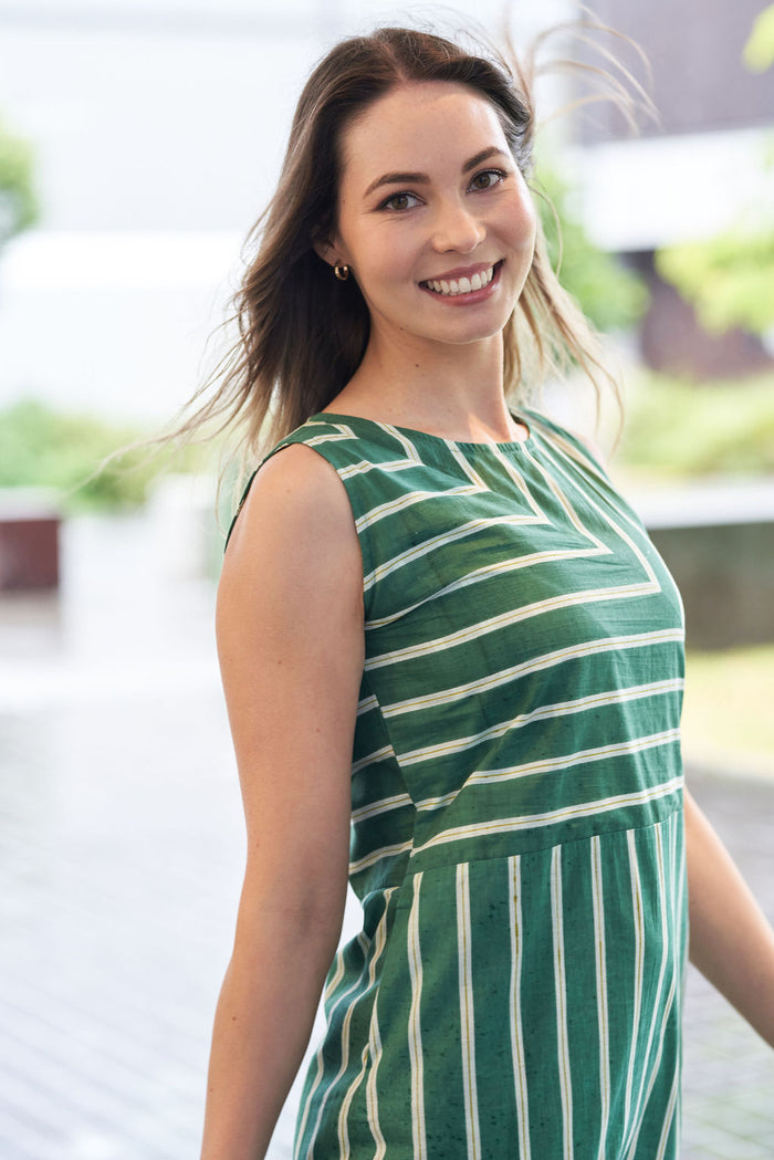 Striped Cotton Dress in Green - Attires