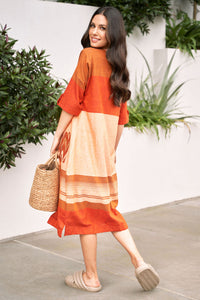 Orange and Peach Straight Cut Cotton Dress - Attires