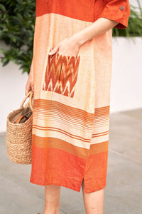 Orange and Peach Straight Cut Cotton Dress - Attires