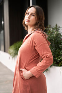 Rust Red Hooded Cotton Dress - Attires