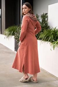 Rust Red Hooded Cotton Dress - Attires