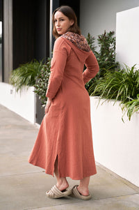 Rust Red Hooded Cotton Dress - Attires