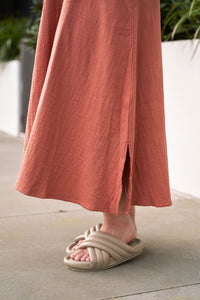 Rust Red Hooded Cotton Dress - Attires