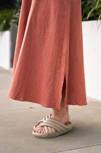 Rust Red Hooded Cotton Dress - Attires