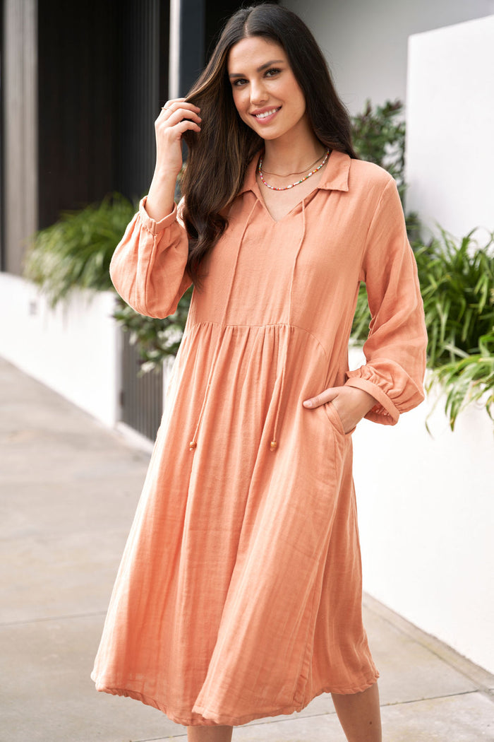 Dusty Peach Cotton Dress - Attires