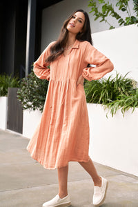 Dusty Peach Cotton Dress - Attires