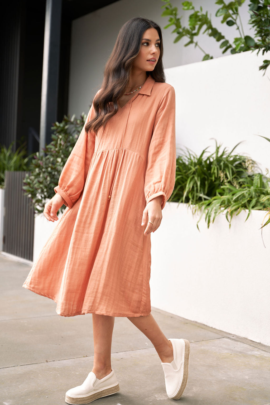 Dusty Peach Cotton Dress - Ellora