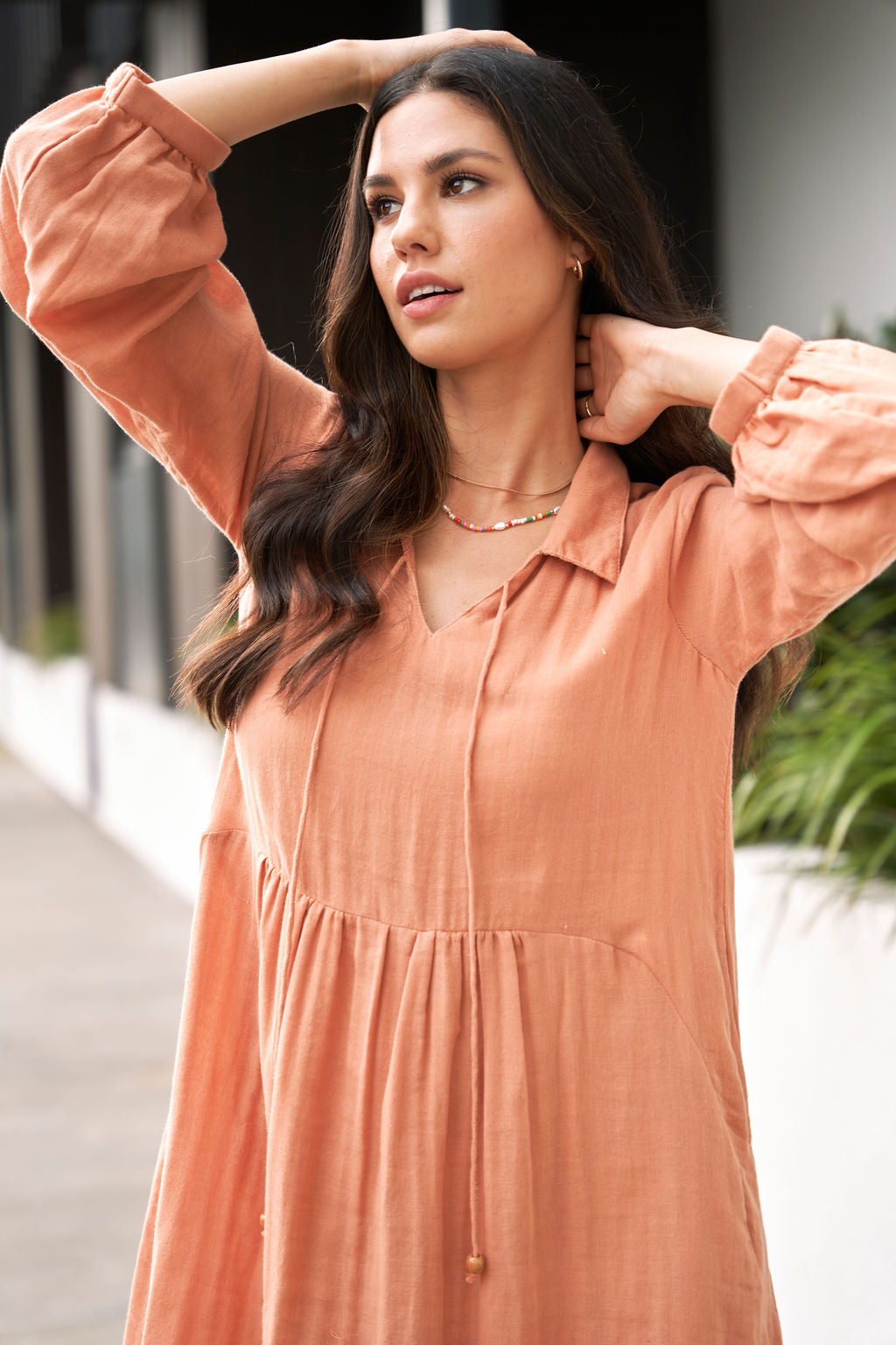 Dusty Peach Cotton Dress - Ellora