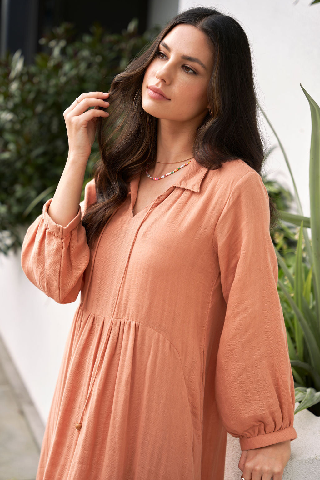 Dusty Peach Cotton Dress - Ellora