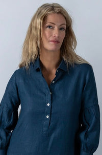 Regal Reverie mutton sleeve dress in Navy Blue - Attires