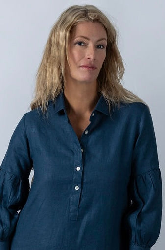 Regal Reverie mutton sleeve dress in Navy Blue - Attires