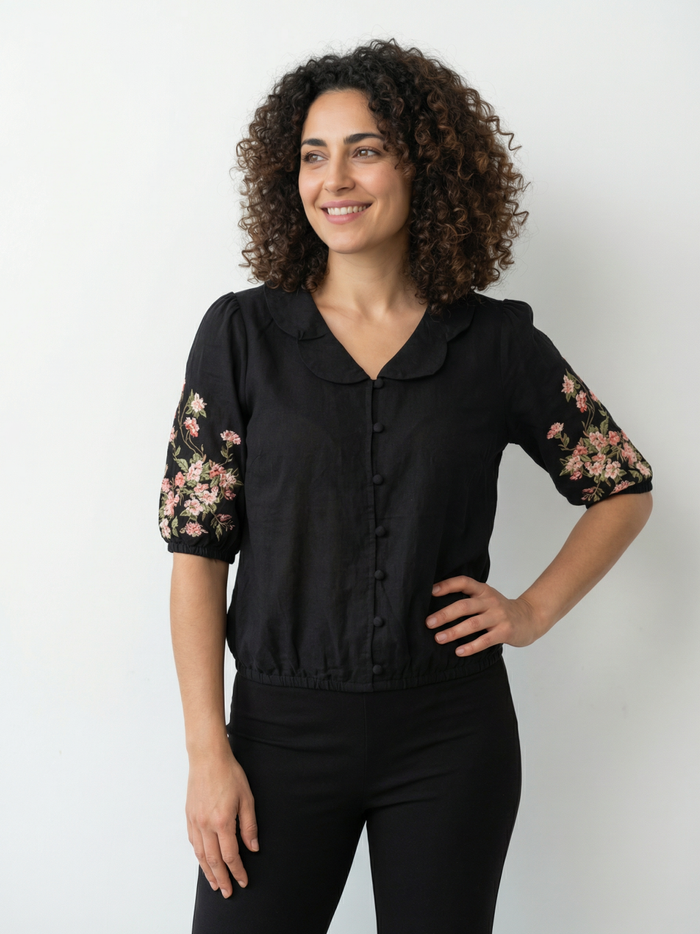 Fiona embroidered organic cotton dobby shirt - Ellora