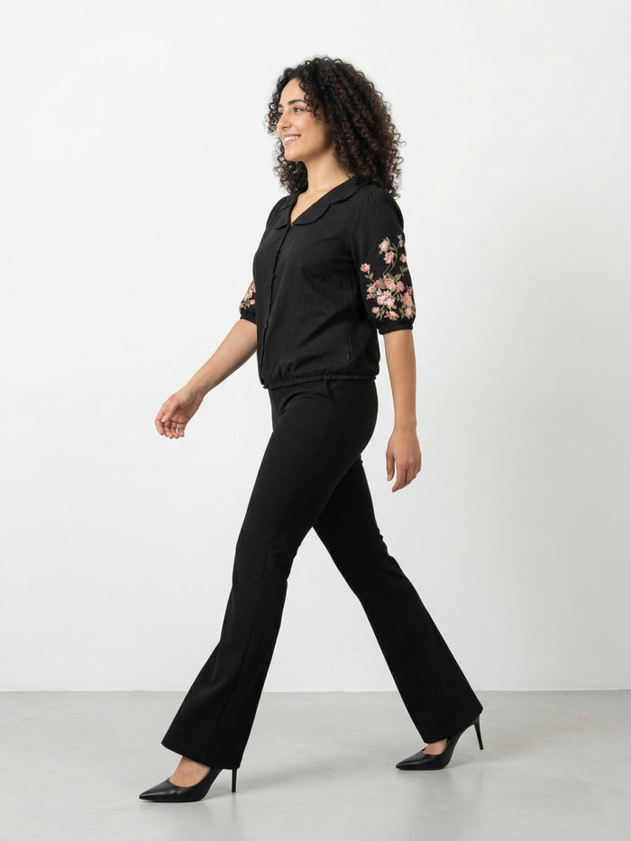Fiona embroidered organic cotton dobby shirt - Ellora