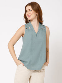 Hera Embroidered Linen Top - Ellora
