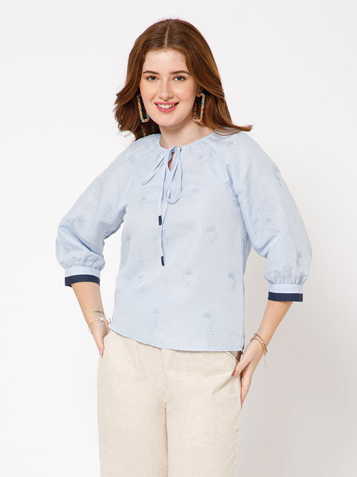 Azure Self Embroidered Top - Ellora