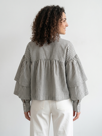 Olive lines Ruffle Tie-Neck Top - Ellora