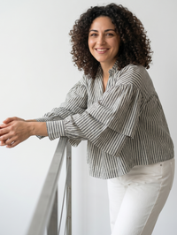 Olive lines Ruffle Tie-Neck Top - Ellora