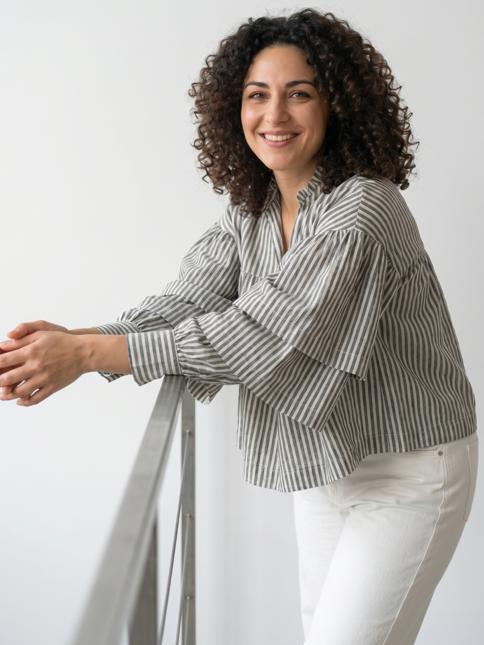 Olive lines Ruffle Tie-Neck Top - Ellora